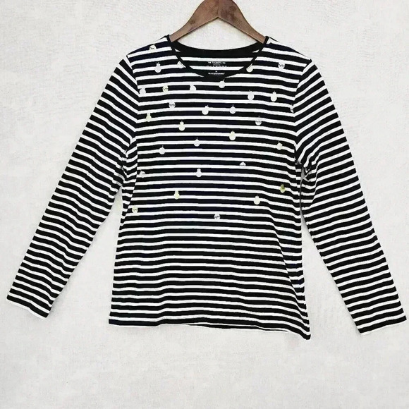 Talbots Ornament Printed Long sleeve Crewneck Tee Women's M Striped 8159P - Picture 1 of 6